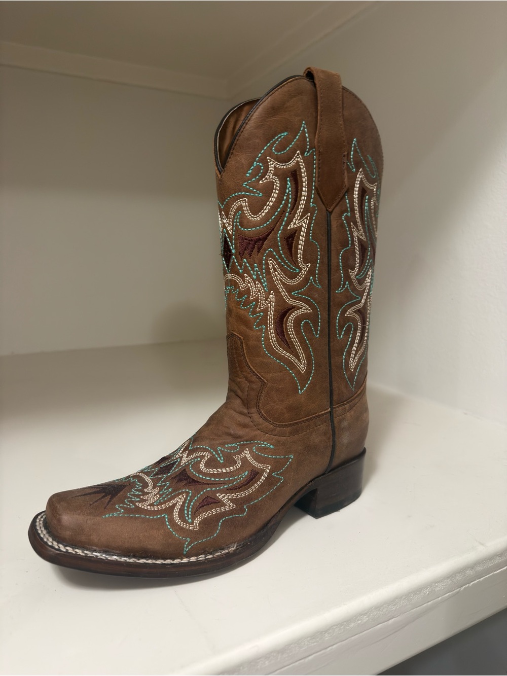 Women's Brown Embroidered Western Heeled Boot